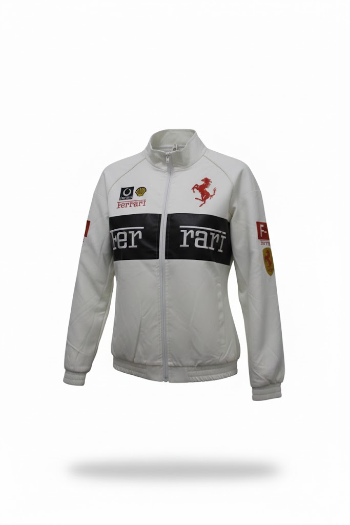 Ferrari Scuderia Racing Bomber Jacket – White & Black Moto Streetwear