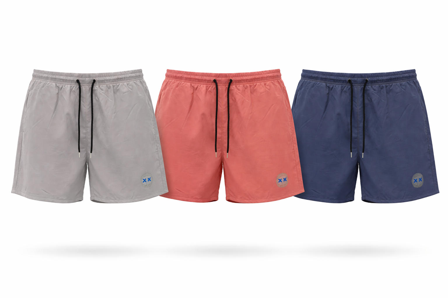 Men’s XX Icon Drawstring Swim Trunks - 3-Pack (Grey, Salmon, Navy)