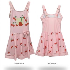 Girls' Pink Cherry & Bear Dress Swimsuit