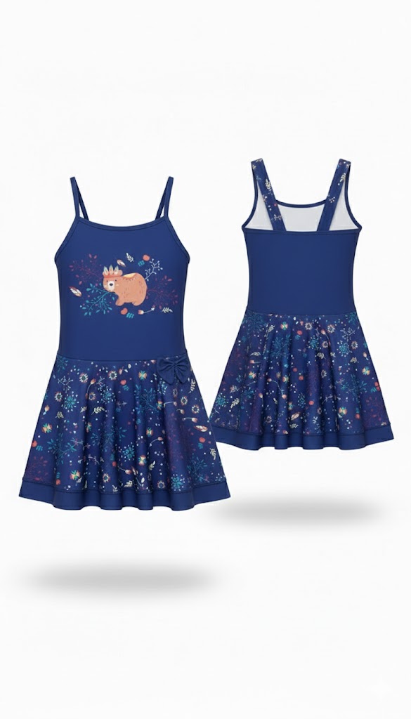 Over Wave Girls' "Boho Bear" Skirted Swimsuit