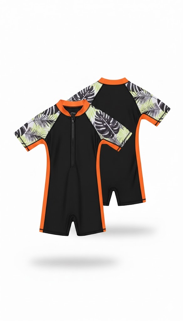 Betrue Sport Junior Tropical Leaf Short-Sleeve Surf Suit