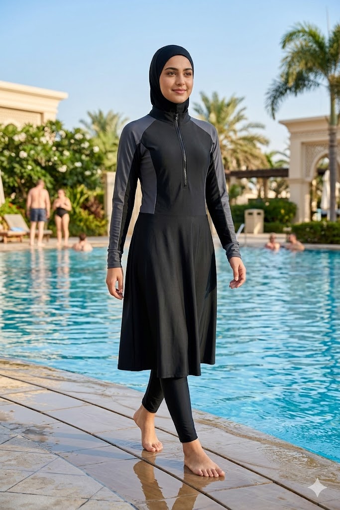 Women’s 3-Piece Modest Swimwear Set – Full Coverage Burkini with Hijab & Swim Leggings