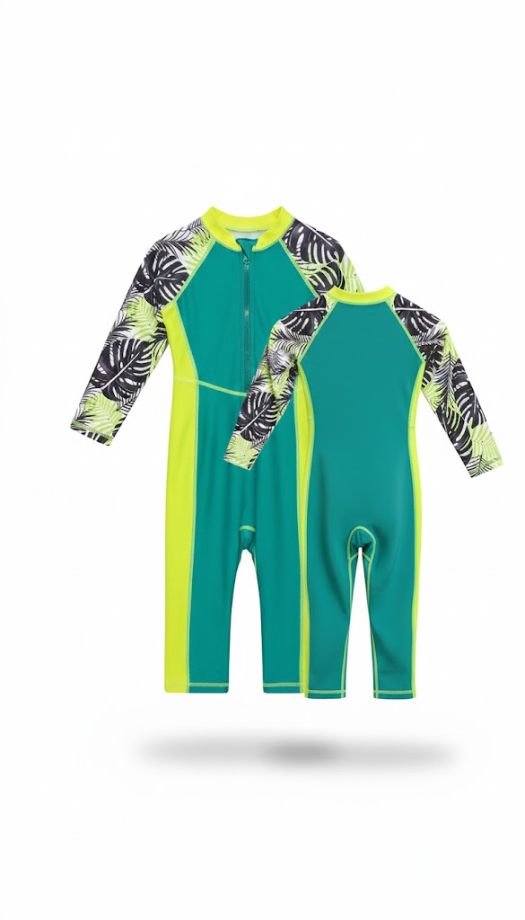Children’s Long Sleeve Front-Zip Tropical Swimsuit
