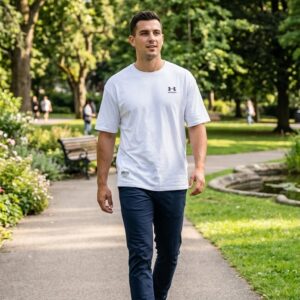Under Armour men's heavyweight graphic white t shirt athletic cotton training tee