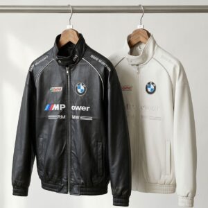 Vintage Style BMW M Motorsport Leather Jacket with Castrol Patch – Unisex Racing Apparel